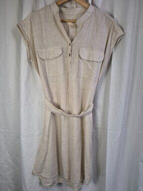 Thread & Supply Medium Beige Linen Casual Event Knee Length Travel Office Dress